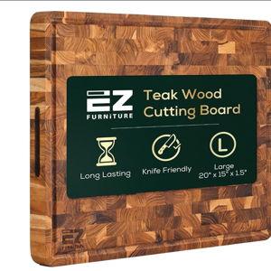 20"L x 15"W x 1.5"Th Teak Wood Cutting Board, End Grain with Juice Groove and Handles, Knife Friendly, Suitable for Chopping, Aesthetics for The Kitchen