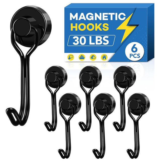 LOVIMAG Hooks, 30lbs+ Magnetic Magnet Hook 2026 Cruise Cabin Ship Essentials Heavy Duty Strong Refrigerator Fridge Hanging for Classroom Beach Vacation Kitchen Grills Home Mug Hanger (6 Pack)