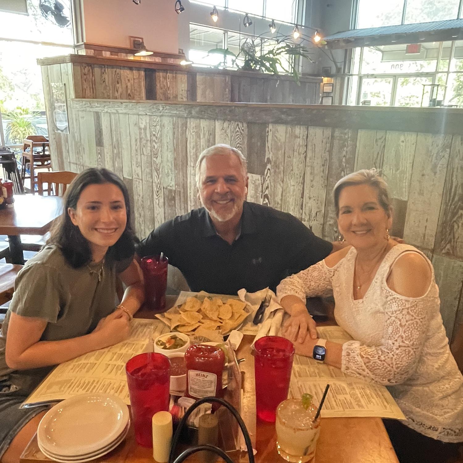 Fanette out at dinner with Ma and Pa!