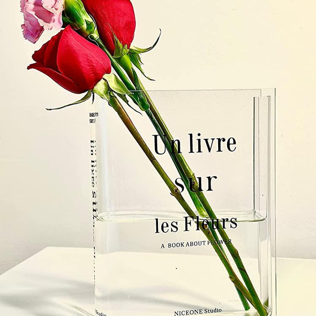 Book Vase Clear Acrylic for Flowers, Unique Flower Vases Aesthetic Room Decor Artistic for Modern Home Artistic