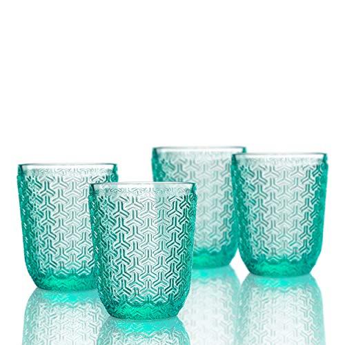 Elle Decor 229806-4OFGR Bistro Key 4 Pc Set Old Fashion Green-Glass Elegant Barware and Drinkware, Dishwasher Safe, 10.8 Oz