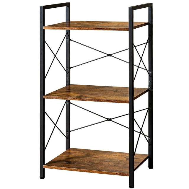 HCHQHS Bookshelf, 3 Tier Industrial Bookcase, Metal Small Bookcase, Rustic Etagere Book Shelf Storage Organizer for Living Room, Bedroom, and Home Office (Rustic)
