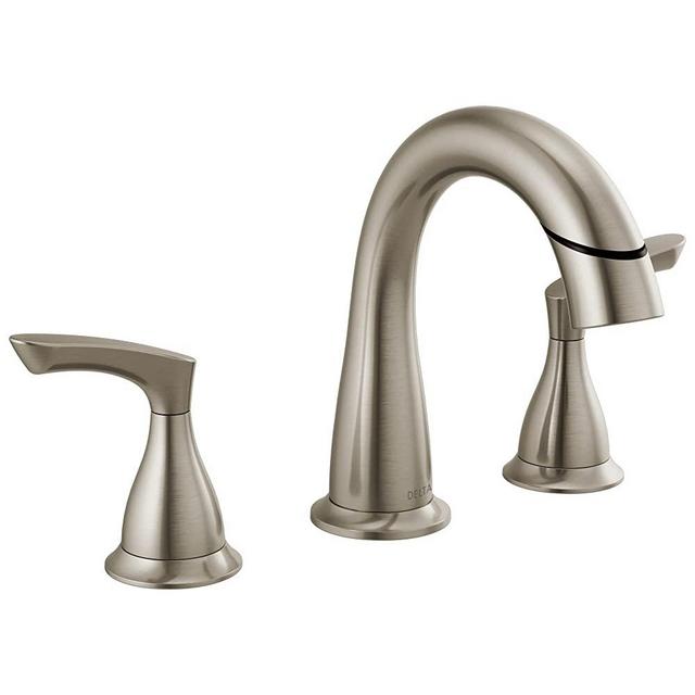 Delta Faucet Pull Down Bathroom Faucet Brushed Nickel, Bathroom Pull Out Faucet, Widespread Bathroom Faucet 3 Hole with Magnetic Docking, Bathroom Sink Faucet, SpotShield Stainless 35765LF-SPPD