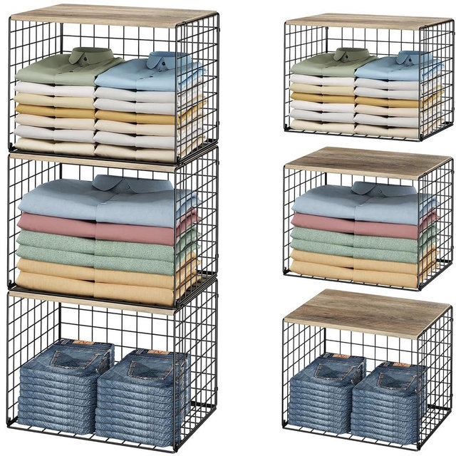 Widened & Heightened Closet Organizers And Storage Shelves With Top Board, Set of 3 Stackable Closet Shelf Organizer Storage Bin Basket For Clothes Sweaters,Space-saving, Sturdy,Wider Higher Size