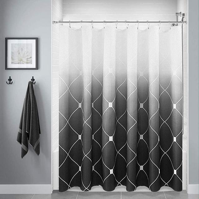 Black and White Ombre Shower Curtain Set for Bathroom,Geometric Pattern Bathroom Shower Curtains with 12 Hooks,Waterproof Shower Curtain Liner, Durable and Machine Washable, 72 x 72 inches, Black