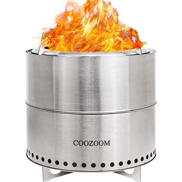 COOZOOM 19 Inch Large Smokeless Fire Pit with Stand Portable Stainless Steel Bonfire Stove Outdoor Wood Burning Firepit for Camping Outside with Carry Bag