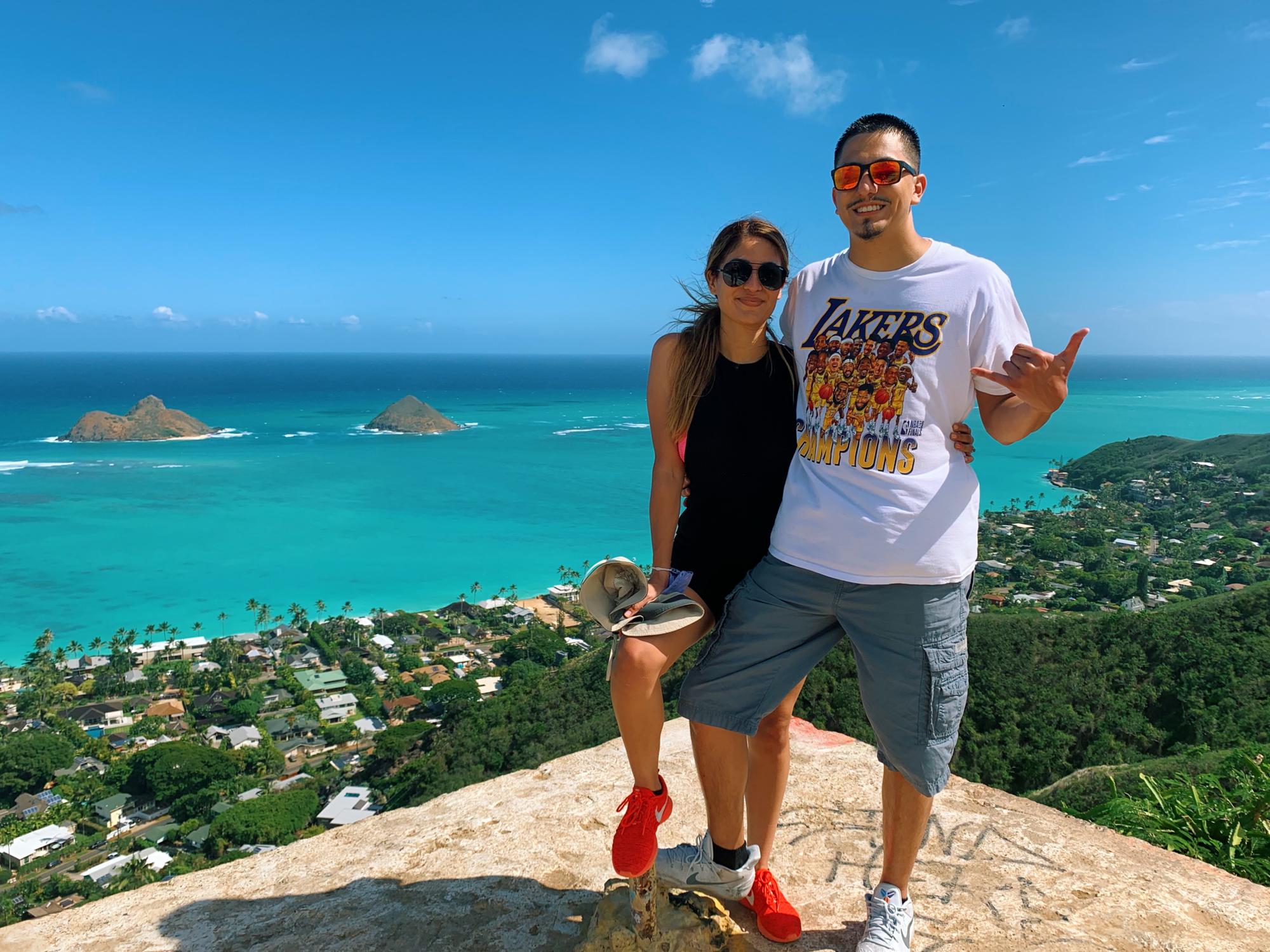 Hours before Neto proposed on Lanikai beach, pictured behind us.