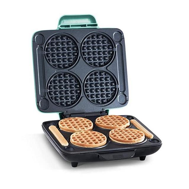 Dash Multi Mini Waffle Maker: Four Mini Waffles, Perfect for Families and Individuals, 4 Inch Dual Non-stick Surfaces with Quick Release & Easy Clean - Aqua