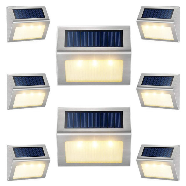 Solar Lights for Decks [Warm White] Waterproof Solar Powered Steps Light Auto On/Off Outdoor Wireless LED Lamp Lighting Walkway Patio Stair Garden Path Rail Backyard Fence Post 8 Pack