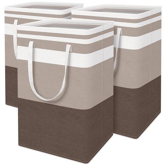 BlissTotes 3-Pack Laundry Basket, Freestanding＆Waterproof Laundry Hamper, Collapsible Tall Clothes Hamper with Easy Carry Handles for Clothes, Towels in the Family and Dorm,Gradient Khaki,75L