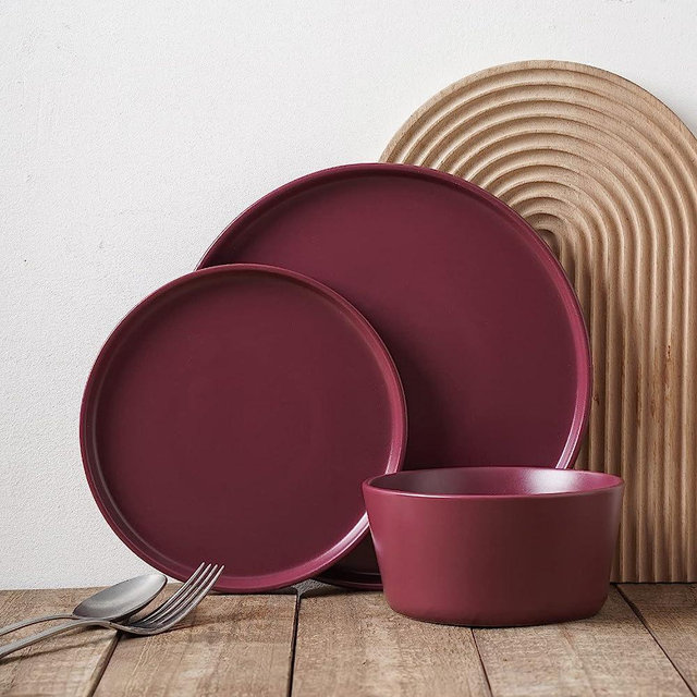 Stone Lain Celina Stoneware 24-Piece Round Dinnerware Set, Purple