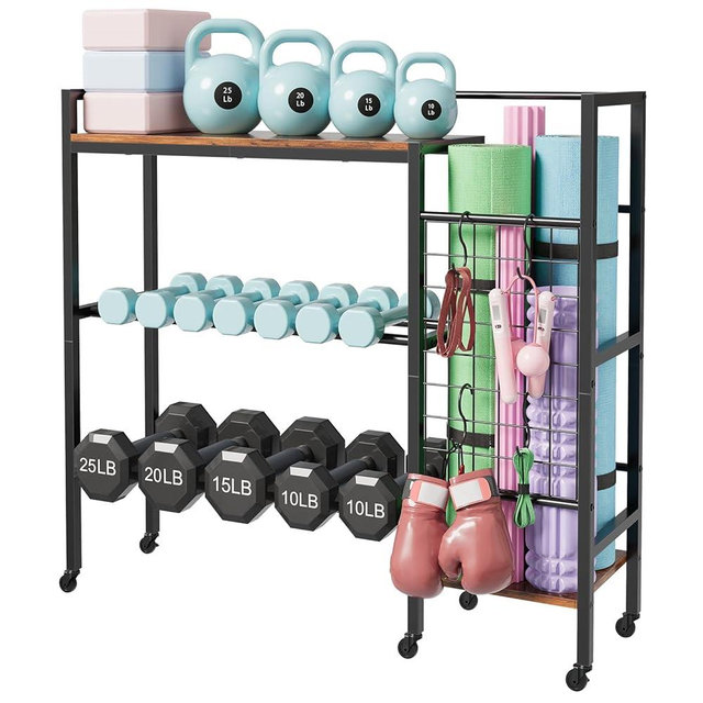 HavenlyYouth Dumbbell Rack, Gym Storage Rack, Weight Rack for Home Gym, Dumbbells, Kettlebells, Yoga Mats & More Space-Saving Home Gym Organizer