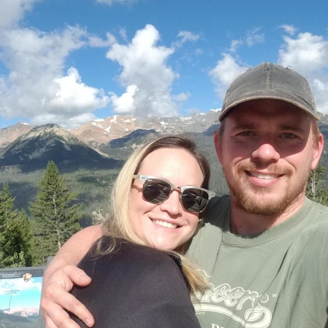 We have a shared love of the outdoors and camping. This picture was taken at The Rocky Mountain National Park! Fun fact, we have a goal to camp and hike at every National Park!!
