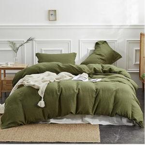 Simple&Opulence 100% Linen Duvet Cover, Olive Green Queen