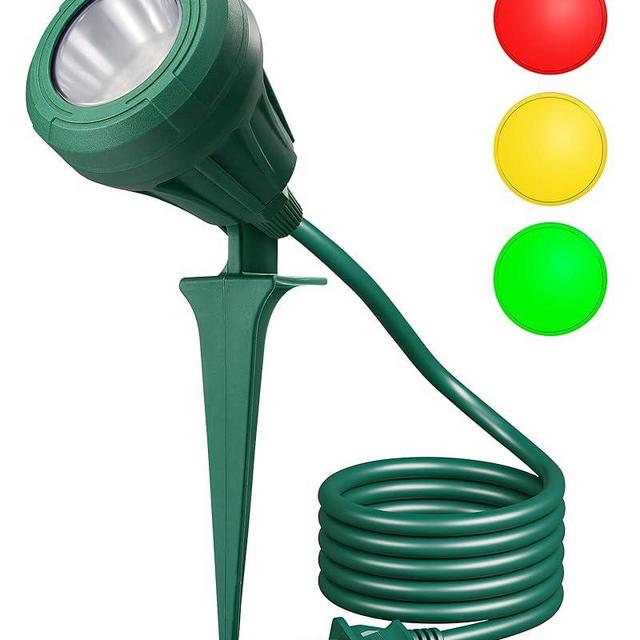 DEWENWILS 120V Spotlight Outdoor, 500LM Waterproof LED Spot Light with 3 Extra Lenses (Red Yellow Green), Landscape Lighting for Holiday, Trees, Flag, 5FT Extension Cord, UL Listed