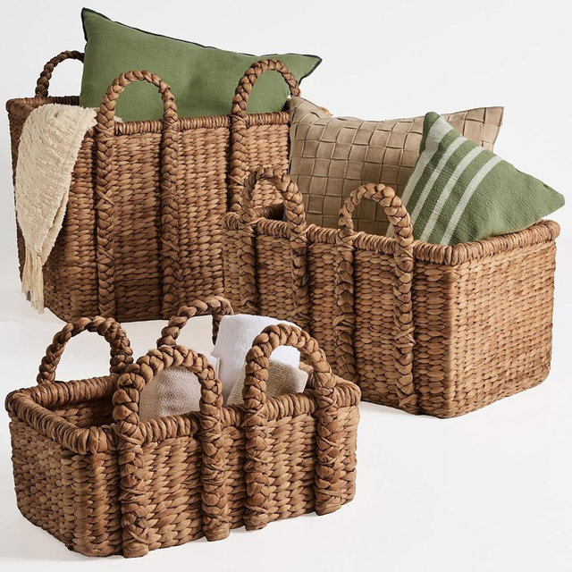 Best Choice Products 3Pc Shelf Baskets, Small, Large and XL Chunky Woven Wicker Rattan Storage Baskets w/Braided Handles, Organizer Bins for Blankets, Pillows, Shoes and Toys - Chestnut