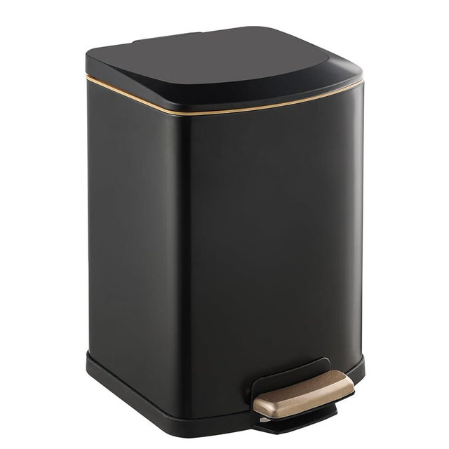 SYNCVIBE Bathroom Trash Can with Lid Soft Close 4 Gallon Small Kitchen Stainless Steel Garbage Can Rectangle Trash Bin for Narrow Office Kitchen Bedroom (Matte Black)
