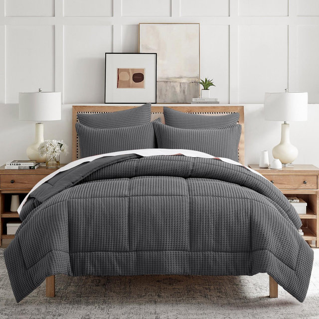 Mills Waffle Charcoal Full/Queen Comforter Set - Levtex Home