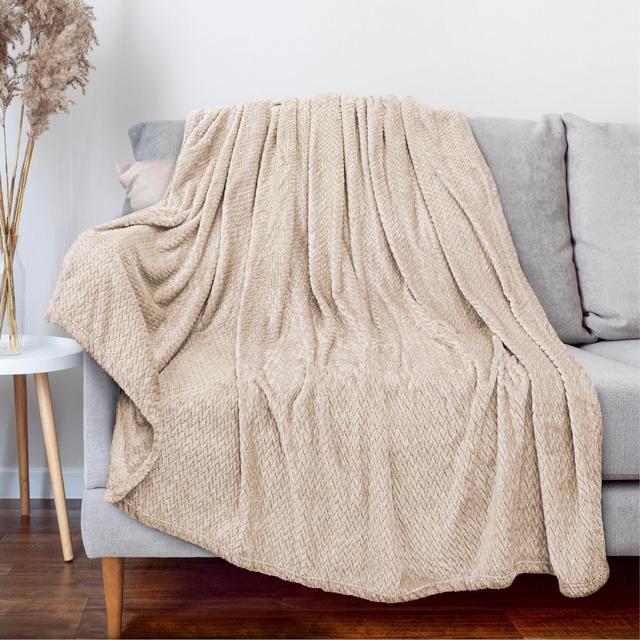 PAVILIA Lightweight Fleece Throw Blanket for Couch, Soft Warm Flannel Blankets for Bed , Ivory/Cream/Throw - 50x60