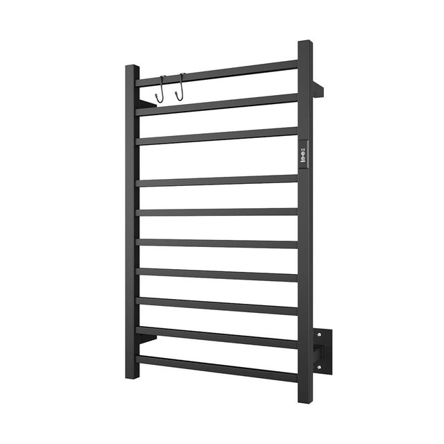 NORTTA Wall Mounted Towel Warmer Square 10 Bars with Plug-in and Hardwired Options 3 Working Modes Black Stainless Steel 21" W 34" H
