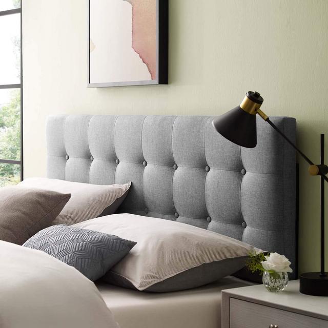 Modway Emily Tufted Button Linen Fabric Upholstered Queen Headboard in Gray