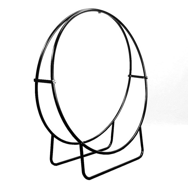 Sunnydaze 48-Inch Black Steel Indoor/Outdoor Firewood Log Hoop Rack - Round Tubular Metal Wood Storage Holder