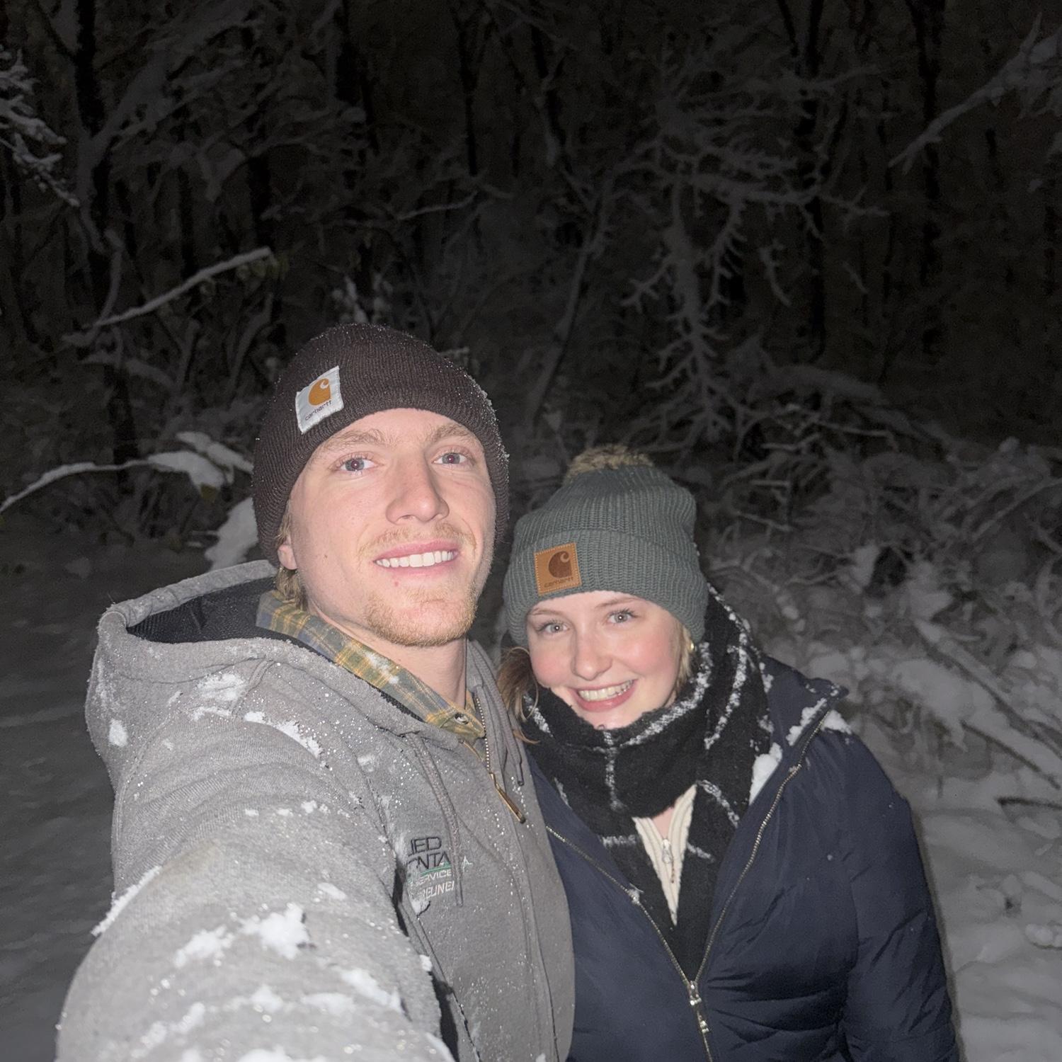 Snowshoeing in the forest
