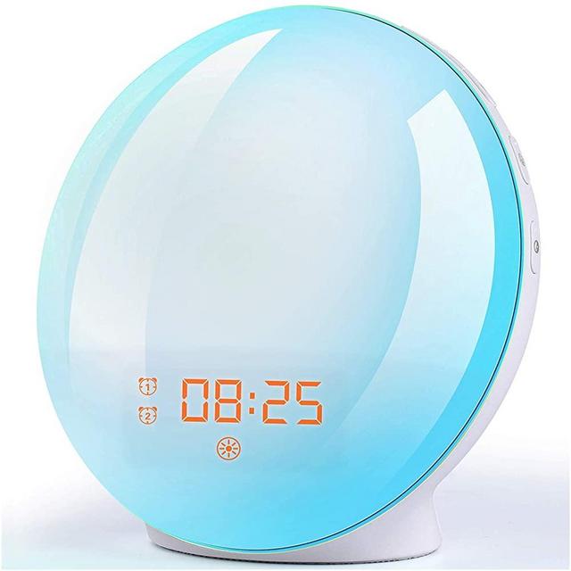 Sunrise Alarm Clock Wake Up Light - Light Alarm with Sunrise/Sunset Simulation Dual Alarms and Snooze Function, 7 Colour Atmosphere Lamp, 7 Natural Sounds and FM Radio, Built-in Phone Charging Port