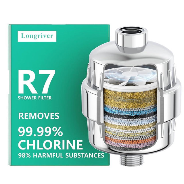 R7 Shower Filter High Put Shower Water Filter for Hard Water 99.99% Remove Chlorine, Heavy Metals, Shower Water Softener, Improve your skin and hair, Bathroom Fixture Hardware Parts, Chrome