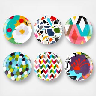 Assorted Pattern BPA Free Melamine Appetizer Plate, Set of 6