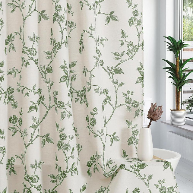 MitoVilla Sage Green Boho Shower Curtain Set, Cotton Floral Cottagecore Spring Shower Curtains for Bathroom, Modern Farmhouse Country Plant Leaves Bathroom Décor, 72" W x 72" L