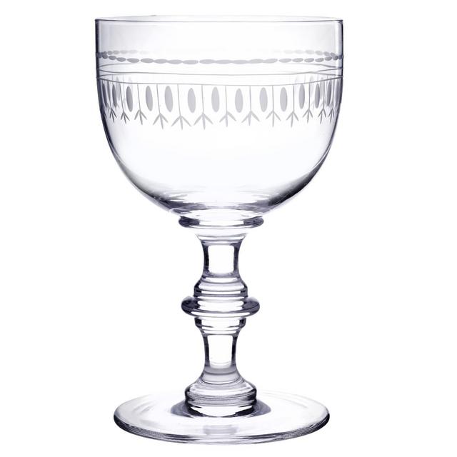 Six Hand Engraved Crystal Wine Goblets With Ovals Design