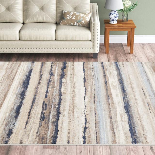 Behan Striped Area Rug in Light Blue/Off-White/Gray