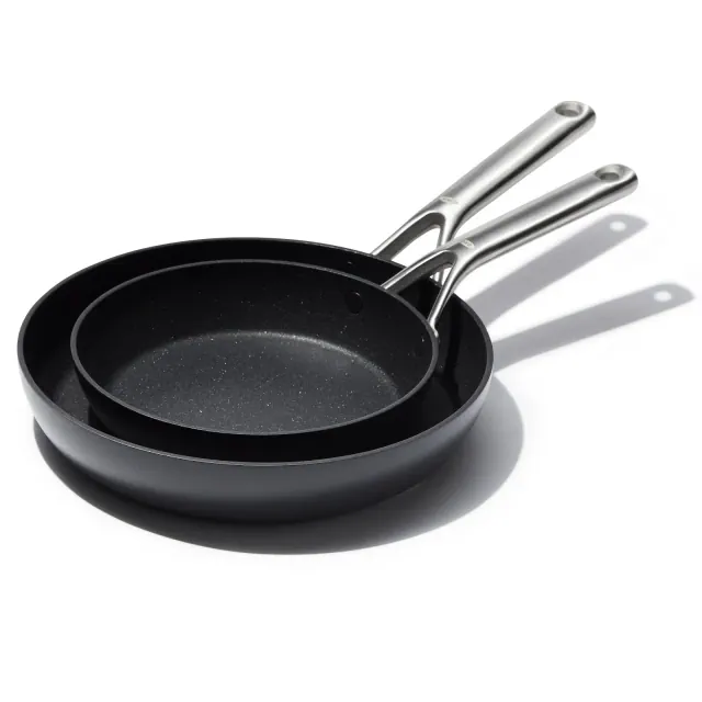 OXO 2pc Ceramic Pro Non-Stick Frypan Set Gray: Aluminum Cookware, Dishwasher-Safe, Induction & Gas Compatible