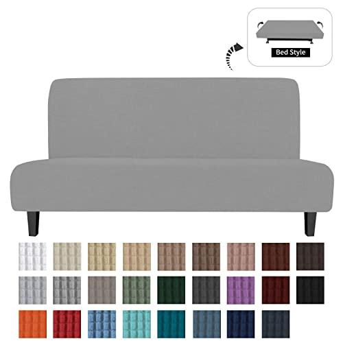 Easy-Going Stretch Sofa Slipcover Armless Sofa Cover Furniture Protector Without Armrests Slipcover Soft with Elastic Bottom for Kids, Spandex Jacquard Fabric Small Checks(futon,Light Gray)