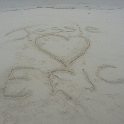 The time we wrote our names in the sand after our first anniversary.