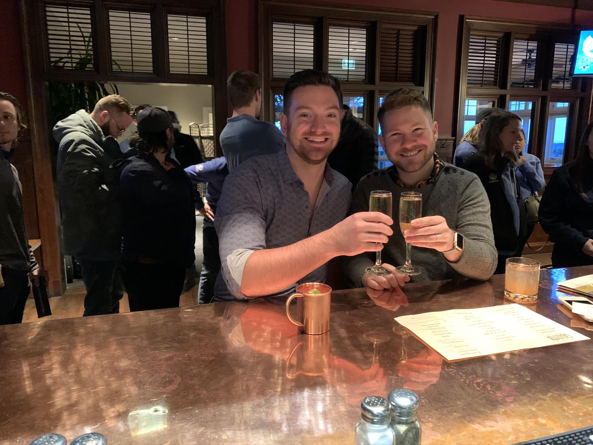 Toasting to our engagement that, at this point, was 15 minutes old.