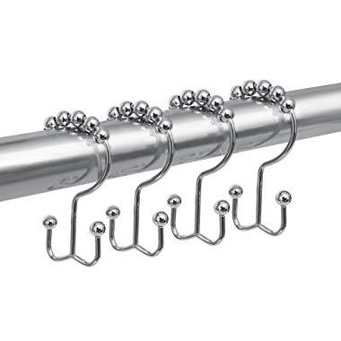 MAYTEX Double Roller Glide Ring, Set of 12 Shower Curtain Hooks, Metal Chrome