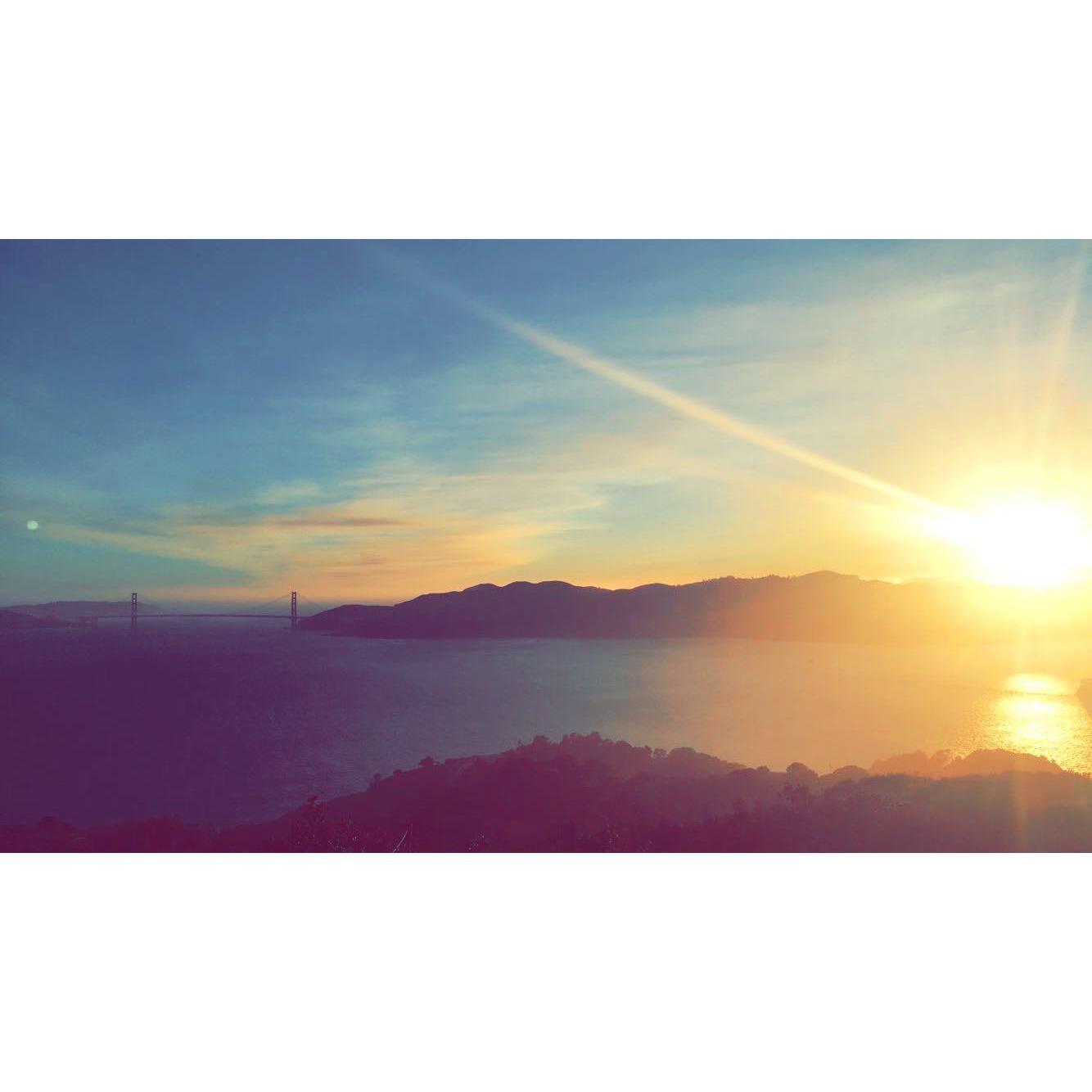 This was taken on our first camping trip to Angel Island. We hiked up to this peak where we could see 360 degree views of the Bay Area during sunset.