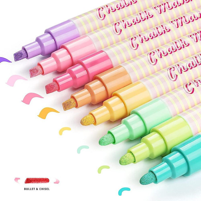 IJIANG Liquid Chalk Markers for Chalkboard Pastel Colors Wet Erase Pens with 6mm Reversible Tip for Blackboard, Whiteboard, Windows, Glass, Mirror, Signs, Bistro (8 MACARON Colors)