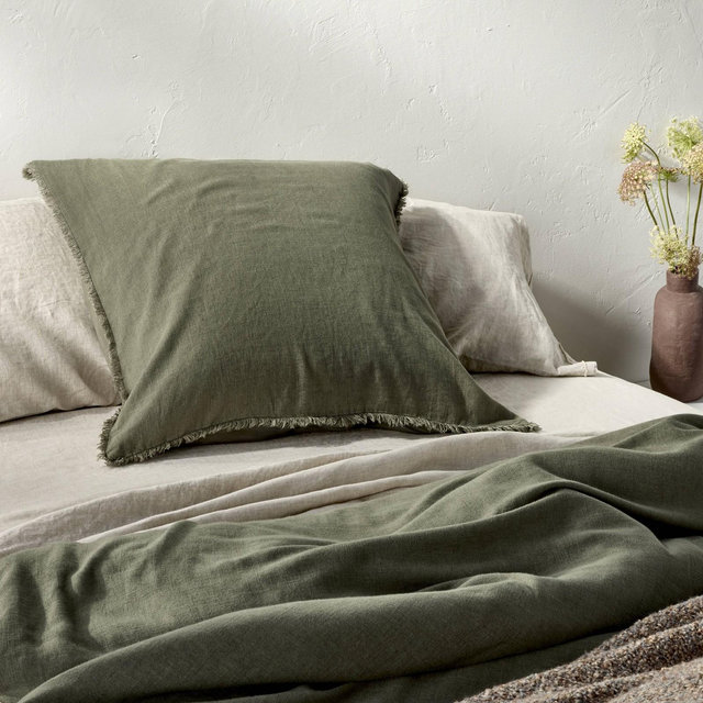 Euro Heavyweight Linen Blend Comforter Sham Olive Green - Casaluna™
