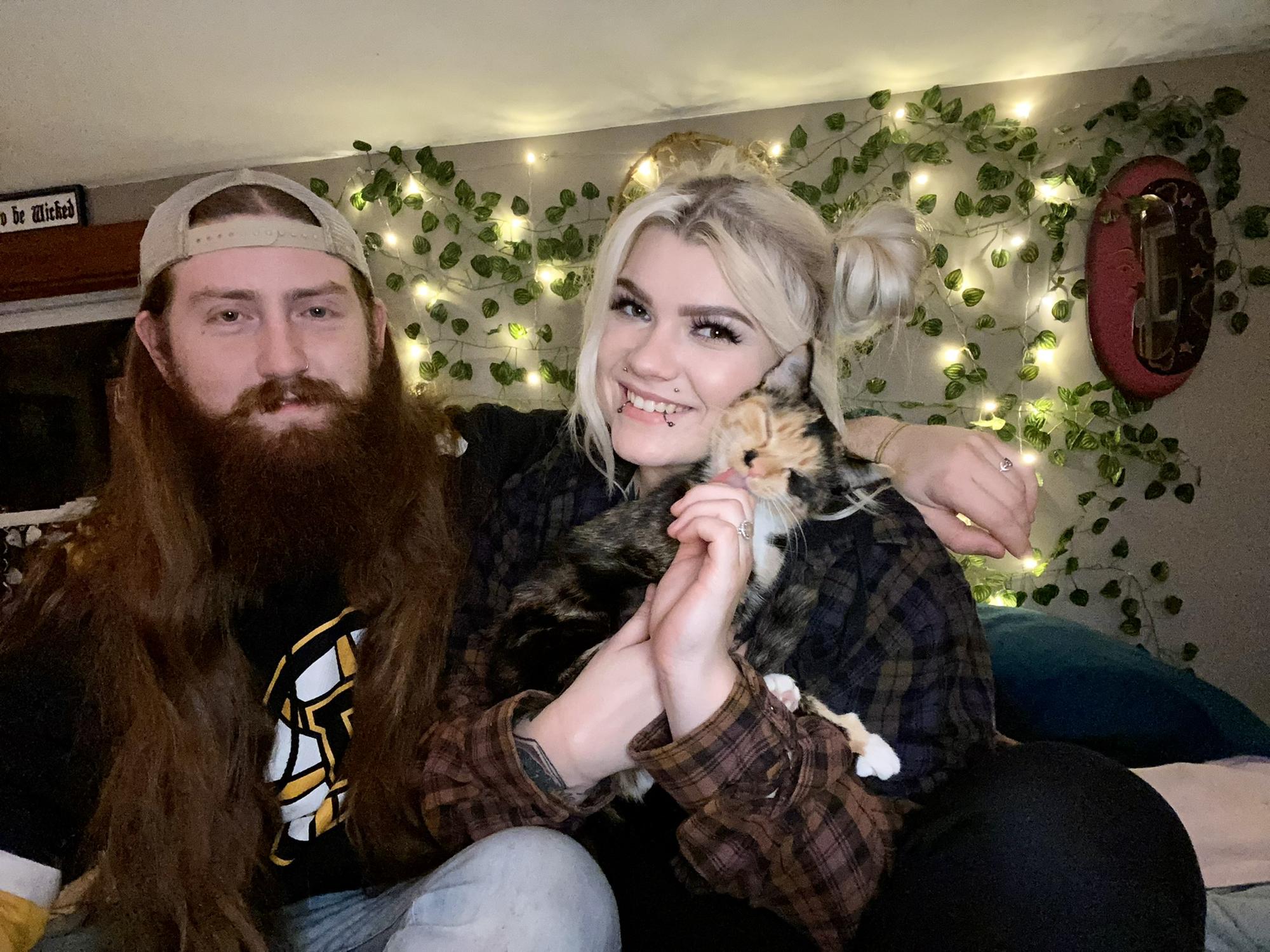 Christian, Rebecca and their cat Khaleesi