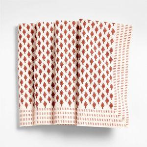 Ivory and Chestnut Border Block Printed Napkins - Set of 4