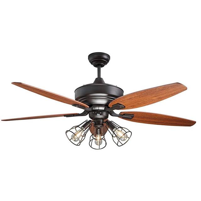 NOMA Ceiling Fan with Lights & Reversible Blades | Dimmable Edison Bulb Cage Lights and Remote | Dark Brown, Bronze, 52-Inch