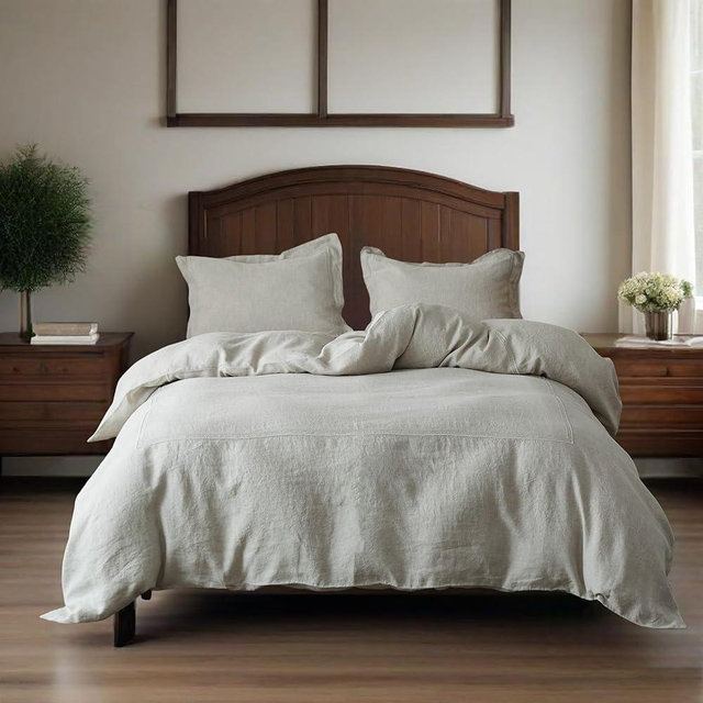 Simple&Opulence 100% Washed Linen Duvet Cover Set 104"x92" - 3 Pieces Soft Farmhouse Comforter Set Double Embroidered with Button Closure - 1 Duvet Cover and 2 Pillowshams (Linen, King)