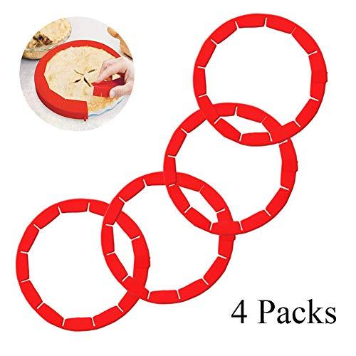 Pie Crust Shield, Adjustable Silicone Pie Crust Protectors Protector Cover Kitchen Tool for Baking Pie Pizza, Fit 8-11.4 Inch Pies (4, Red)