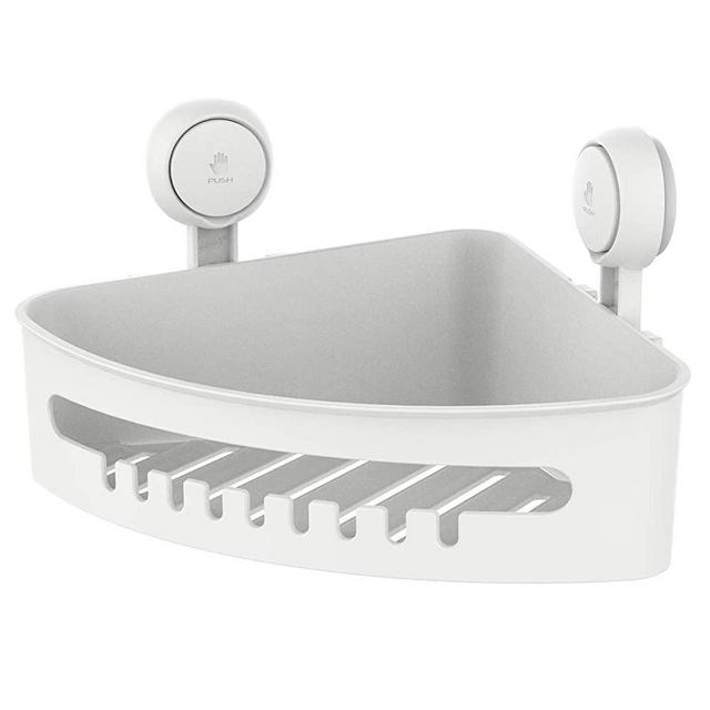 LEVERLOC Corner Shower Caddy Suction Cup NO-Drilling Removable Bathroom Shower Shelf Heavy Duty Max Hold 22lbs Caddy Organizer Waterproof & Oilproof Shower Corner Rack for Bathroom & Kitchen - White