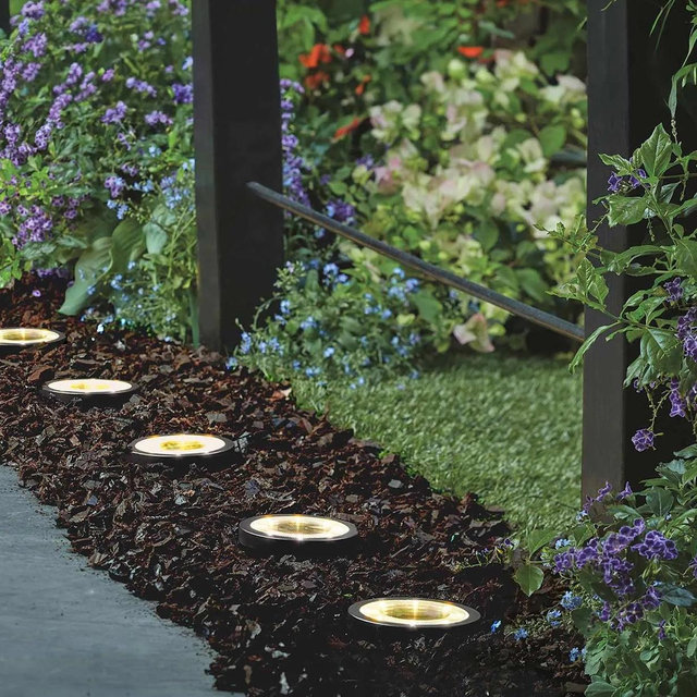 4-Pack 30-Lumen Solar Multi-Purpose Black Disc Light