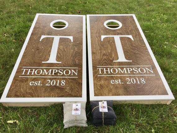 Wedding Cornhole Boards -  Monagrammed - Brown est. 2019