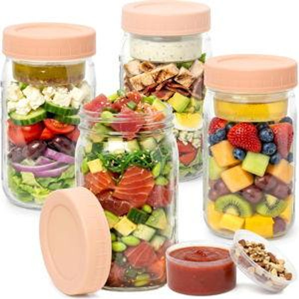 4 Pack Glass Salad Jars with Lids